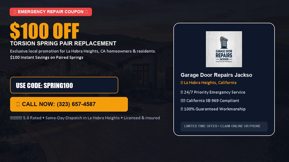 $100 OFF Heavy-Duty Torsion Spring Pair Replacement in La Habra Heights, CA