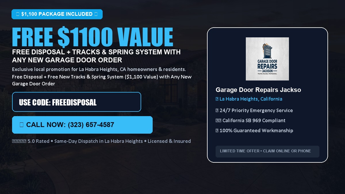 Free Disposal + Free New Tracks & Spring System with Any New Garage Door Order ($1100 Value) in La Habra Heights, CA